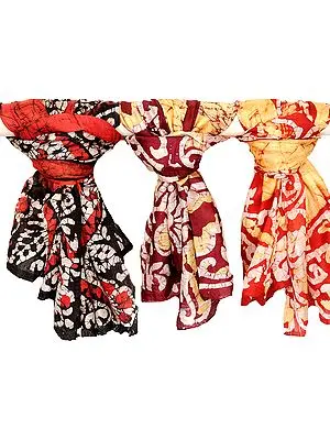 Lot of Three Batik Dyed Scarves