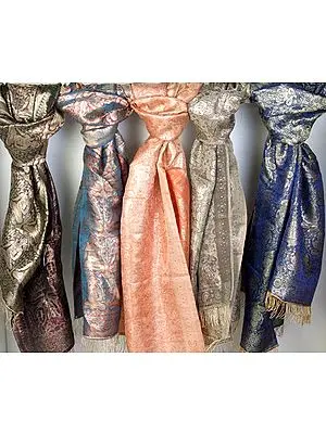 Lot of Five Brocaded Stoles of Lord Shiva and Ganesha from Banaras