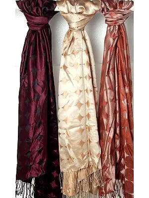 Lot of Three Double-Sided Pure Silk Scarves