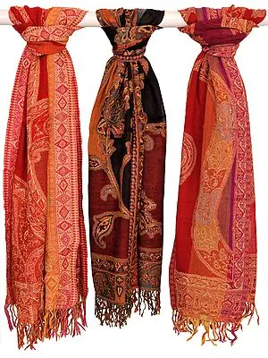 Lot of Three Jamawar Stoles with Crystals