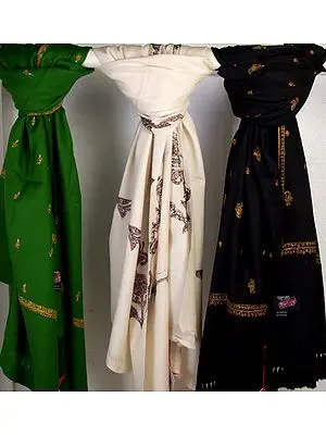 Lot of Three Kashmiri Shawls with Needle Stitch Embroidery by Hand