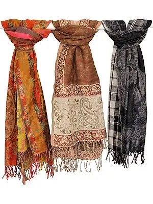 Assorted Lot of Three Jamawar Scarves from Amritsar