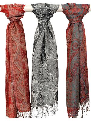 Lot of Three Jamawar Scarves
