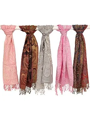 Lot of Five Jamawar Scarves