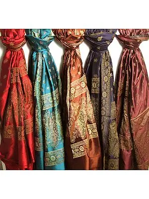 Lot of Five Jacquard Woven Shawls from Banaras