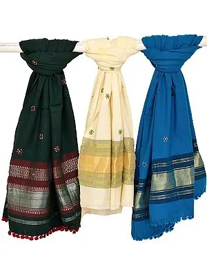 Lot of Three Woven Shawls from Kutchh with Mirrors