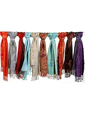 Lot of Ten Jamawar Scarves