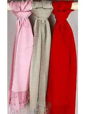 Lot of Three Plain Silk-Pashmina Scarves