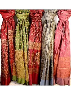 Lot of Five Jacquard Woven Shawls from Banaras