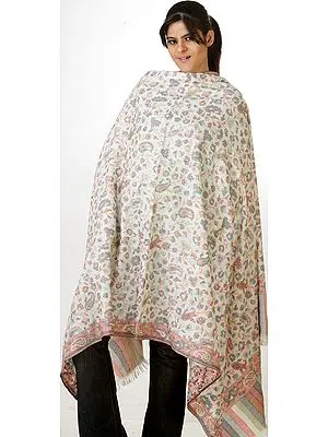 Ivory Kani Shawl with All-Over Paisleys Woven in Multi-Color Thread