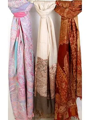 Lot of Three Pure Wool Jamawar Stoles