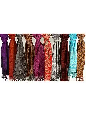 Lot of Ten Jamawar Scarves