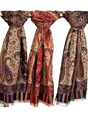 Lot of Three Jamawar Shawls with Crystals
