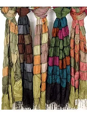 Lot of Five Crushed Silk Wool Scarves