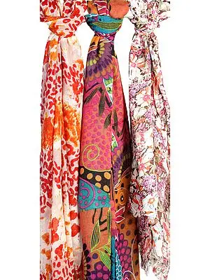 Lot of Three Multi-Color Floral Printed Stoles