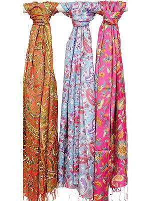 Lot of Three Floral Printed Scarves