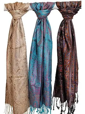 Lot of Three Super Silk Jamawar Scarves
