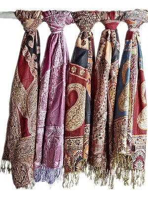Lot of Five Jamawar Stoles with Sequins
