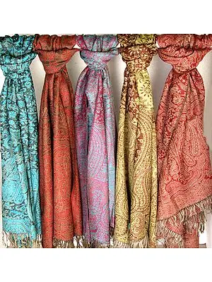 Lot of Five Reversible Jamawar Stoles