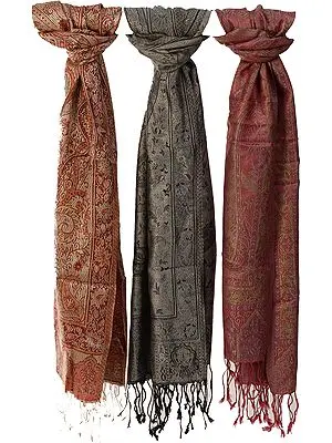 Lot of Three Super-Silk Jamawar Scarves