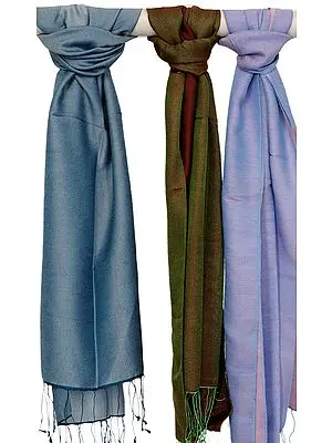 Lot of Three Plain Water Pashmina Stoles from Nepal