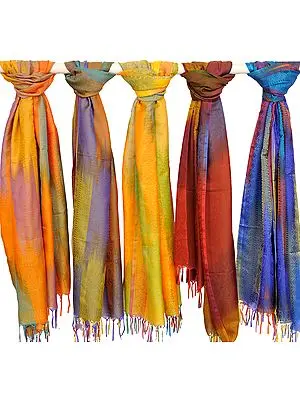 Lot of Five Banarasi Rainbow Scarves with Tanchoi Weave