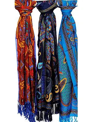 Lot of Three Digital Printed Satin Scarves