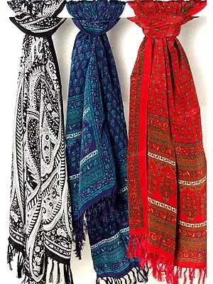 Lot of Three Printed Crepe Scarves