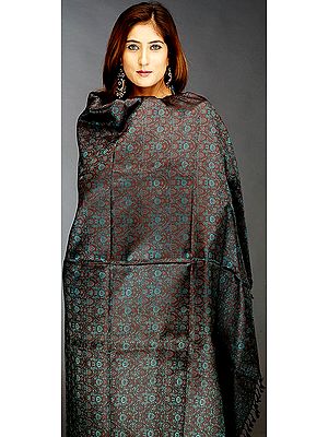 Deep Colored Shawl from Banaras with Tanchoi Weave