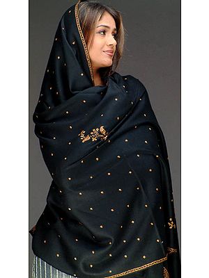Elegant Black Shawl with All-Over Bootis