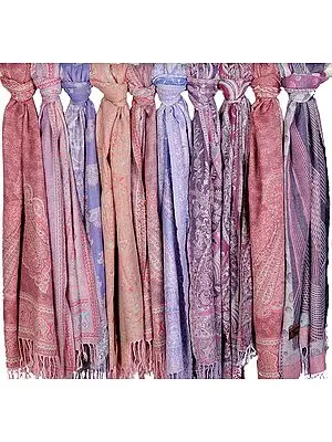 Lot of Ten Multi-Color Jamawar Stoles
