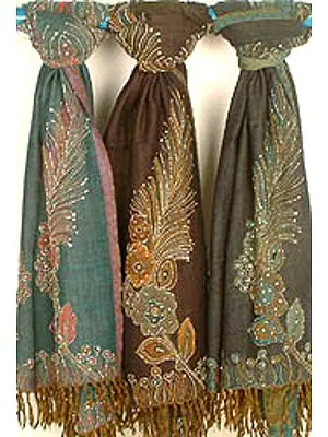 Lot of Three Floral Shawls with Beadwork