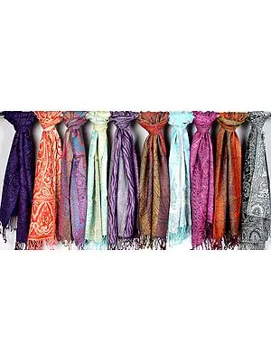 Lot of Ten Jamawar Scarves