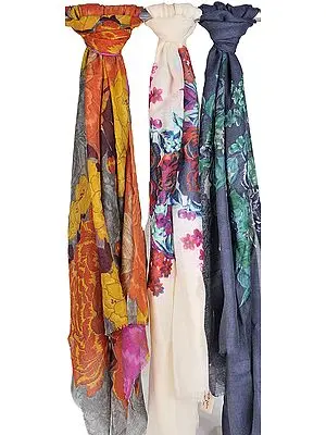 Assorted Lot of Three Floral Printed Stoles
