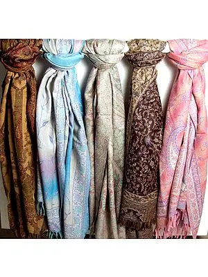 Lot of Five Reversible Jamawar Shawls