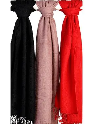 Lot of Three Plain Pure Pashmina Scarves