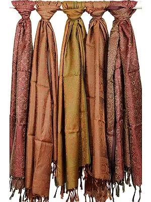 Lot of Five Jacquard Woven Stoles from Banaras