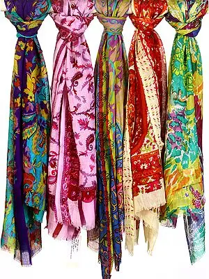 Lot of Five Printed Scarves