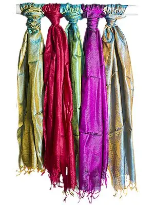 Lot of Five Pure Silk Scarves with Tanchoi Weave