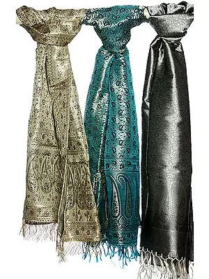 Lot of Three Brocaded Stoles from Banaras