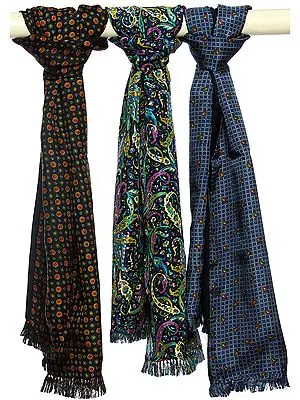 Lot of Three Pure Silk Printed Scarves