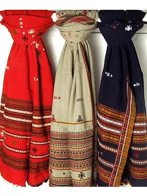 Lot of Three Shawls from Kutchh with Mirrors
