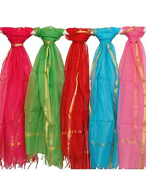 Lot of Five Plain Net Dupattas from Banaras