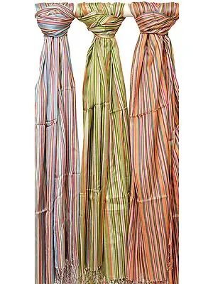 Assorted Lot of Three Pure Silk Hand-woven Stoles
