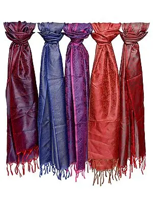 Lot of Five Tanchoi Stoles from Banaras