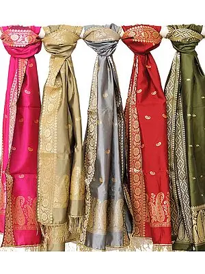 Lot of Five Banarasi Dupattas with Brocade Weave