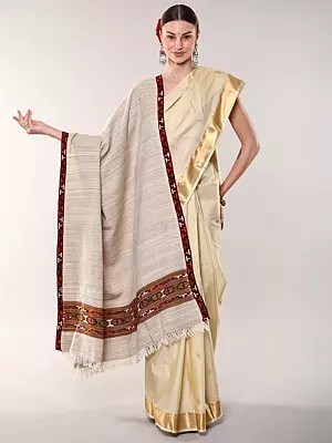 Pure Yak Wool Shawl with Kinnauri Border from Kullu