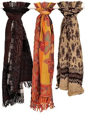 Assorted Lot of Three Jamawar Scarves