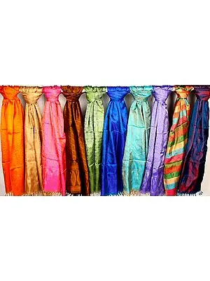 Lot of Ten Pure Silk Stoles with Tanchoi Weave