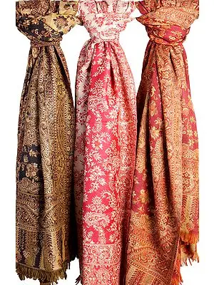 Lot of Three Jacquard Jamawar Shawls